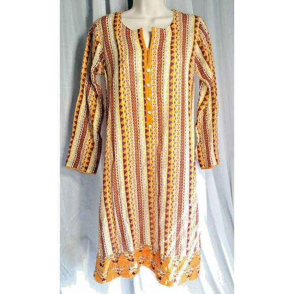 Satrangi Bonanza Pakistani Dress Size 8 Orange Rhinestone Buttons - Picture 1 of 12